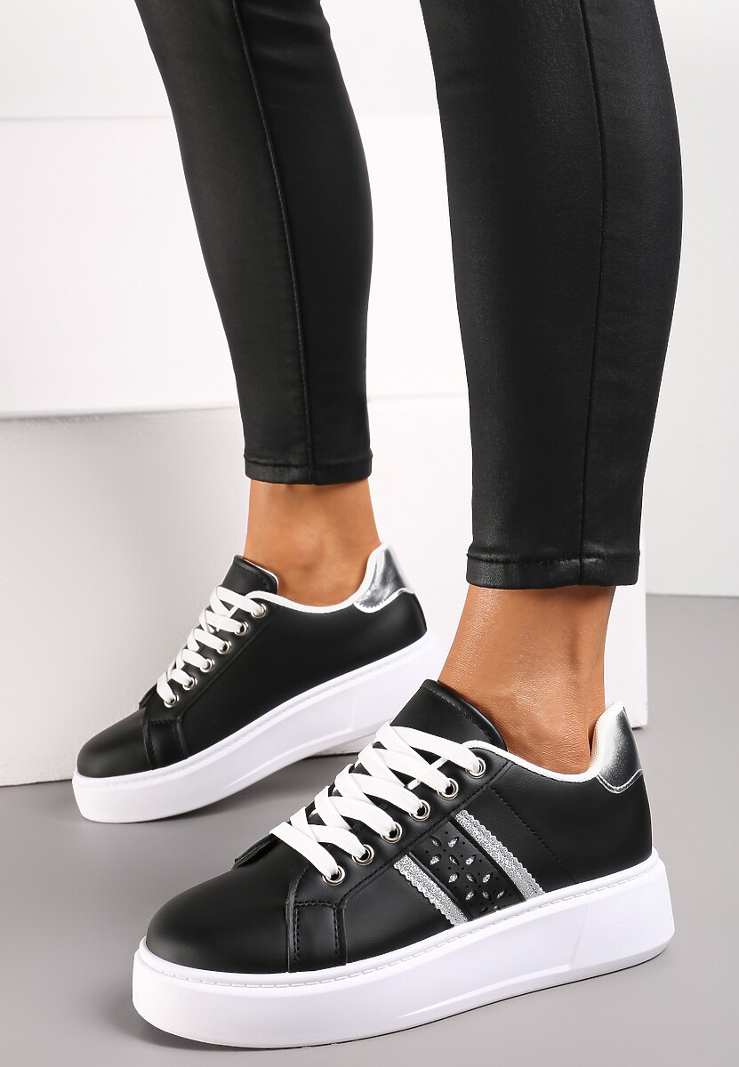 Biało-Srebrne Sneakersy przed Kostkę na Grubej Podeszwie Amelisa