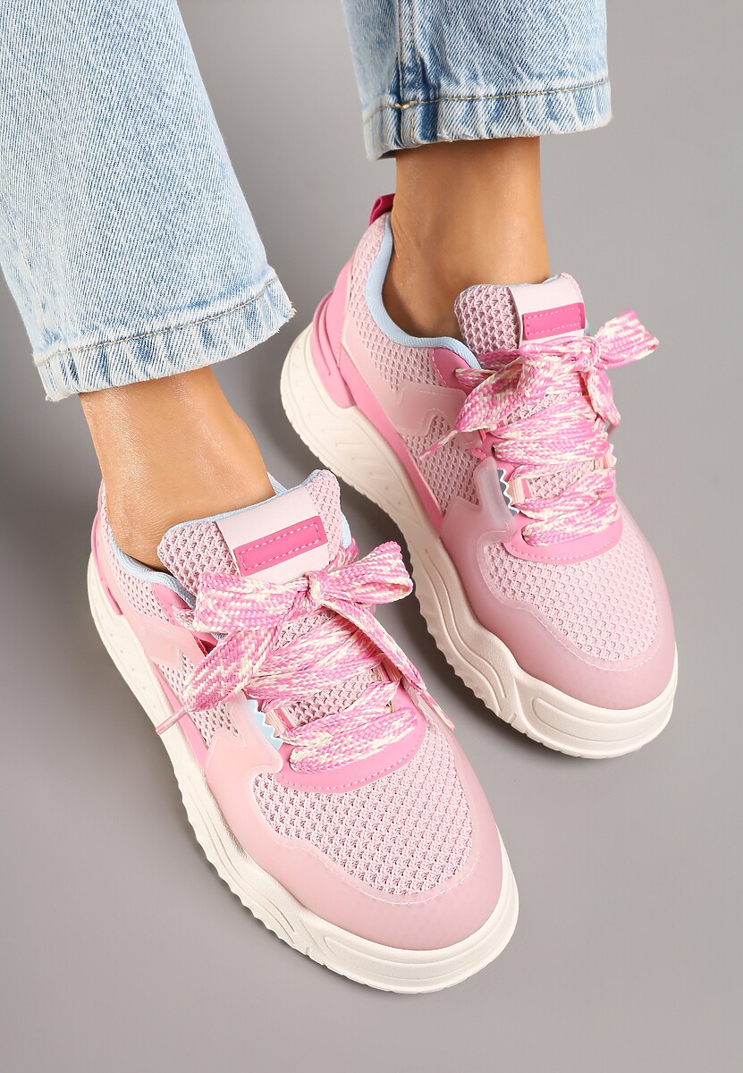 Różowe Sneakersy z Tłoczoną Platformą Xilanne