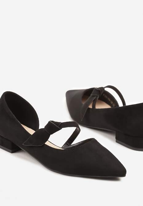 Czarne Czółenka Vices na Płaskiej Podeszwie ze Skórzaną Wkładką z Supełkiem Liliarine