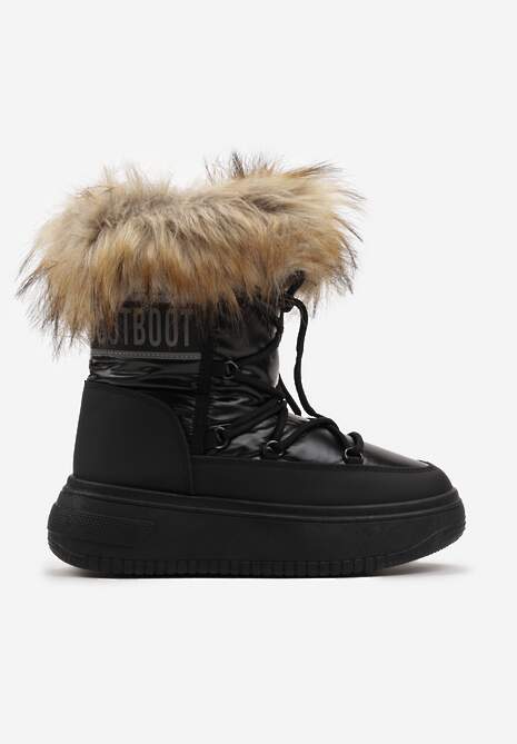 Czarne Śniegowce na Grubej Podeszwie z Futerkiem Uplift