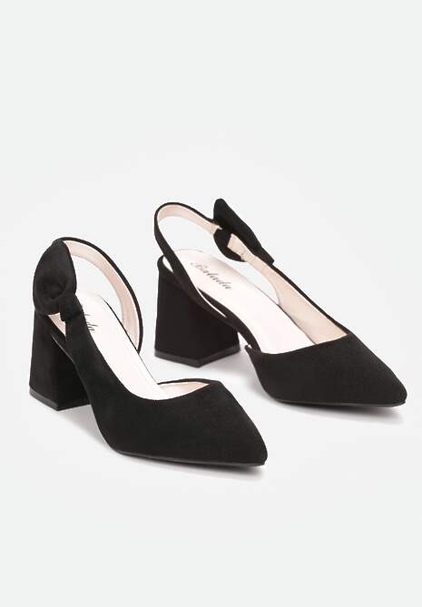 Czarne Czółenka na Słupku ze Szpiczastym Noskiem i Kokardką Kimara