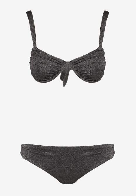 Czarne Bikini Dwuczęściowe Biustonosz z Wiązaniem na Plecach Majtki Typu Figi Tiamarla