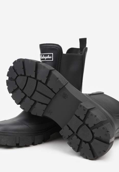 Czarne Kalosze z Elastycznymi Panelami i Detalem z Napisem Delaena