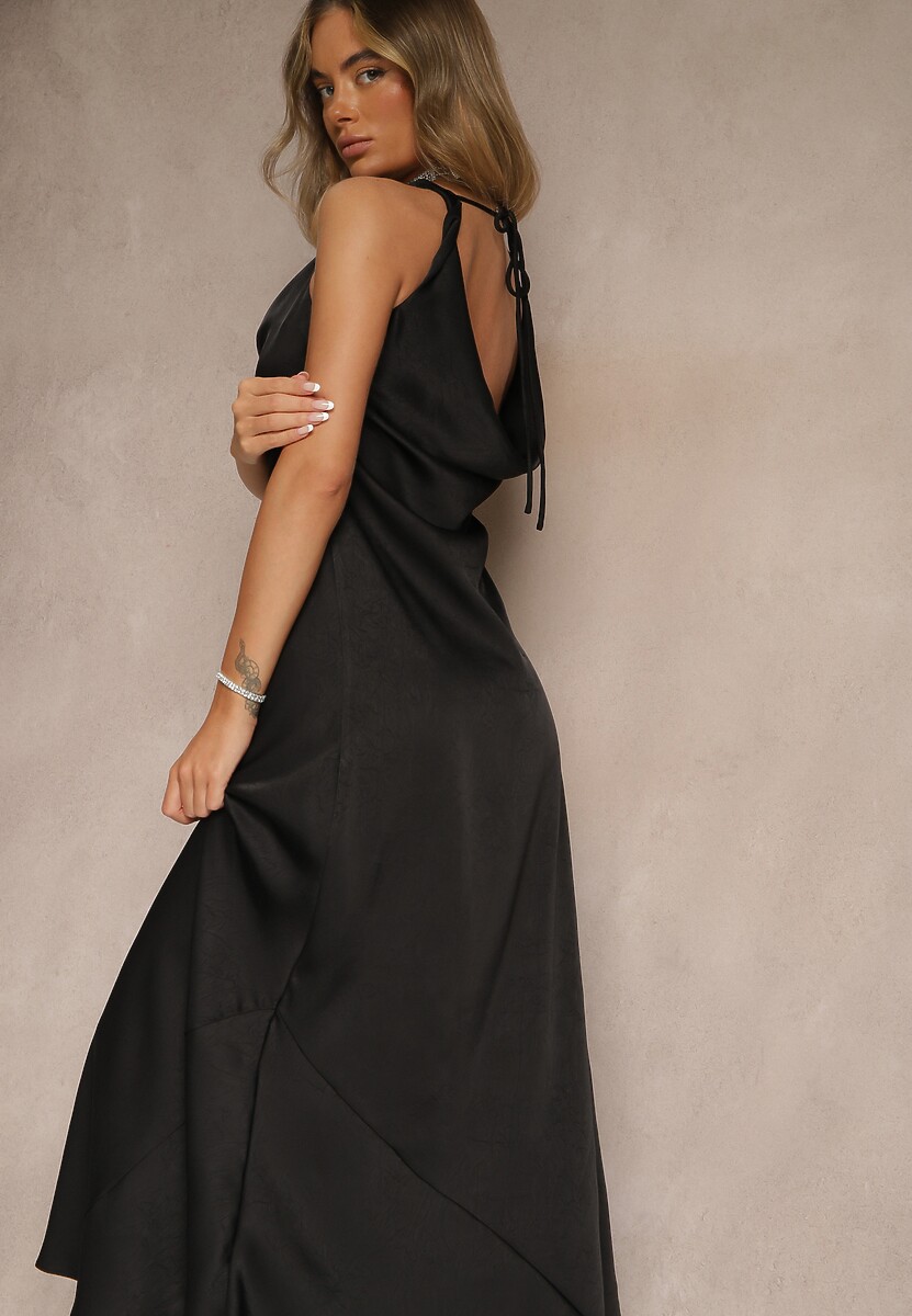 Czarna Taliowana Sukienka Vices Wiązana przy Karku Zinvea