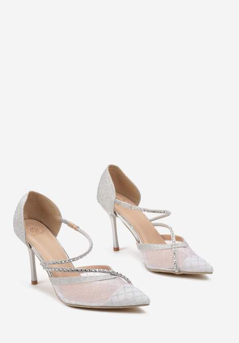 Srebrne Brokatowe Szpilki z Paskami w Cyrkonie Vendre