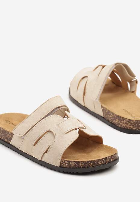 Beżowe Klapki Ozdobione Geometrycznym Motywem Odellea