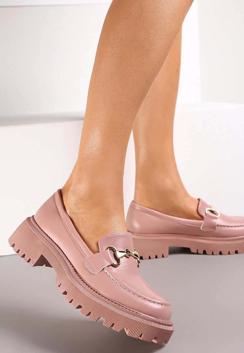 Różowe Mokasyny na Grubej Podeszwie z Klamerką Ahdiye