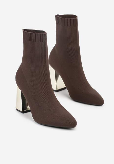 Brązowe Skarpetkowe Botki VICES na Słupku w Eleganckim Stylu Rarana