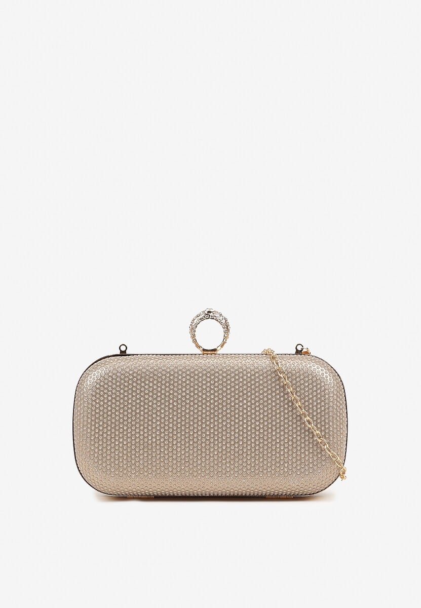 Złota Wieczorowa Torebka z Biżuteryjnym Uchwytem i Odpinanym Łańcuszkiem Millira