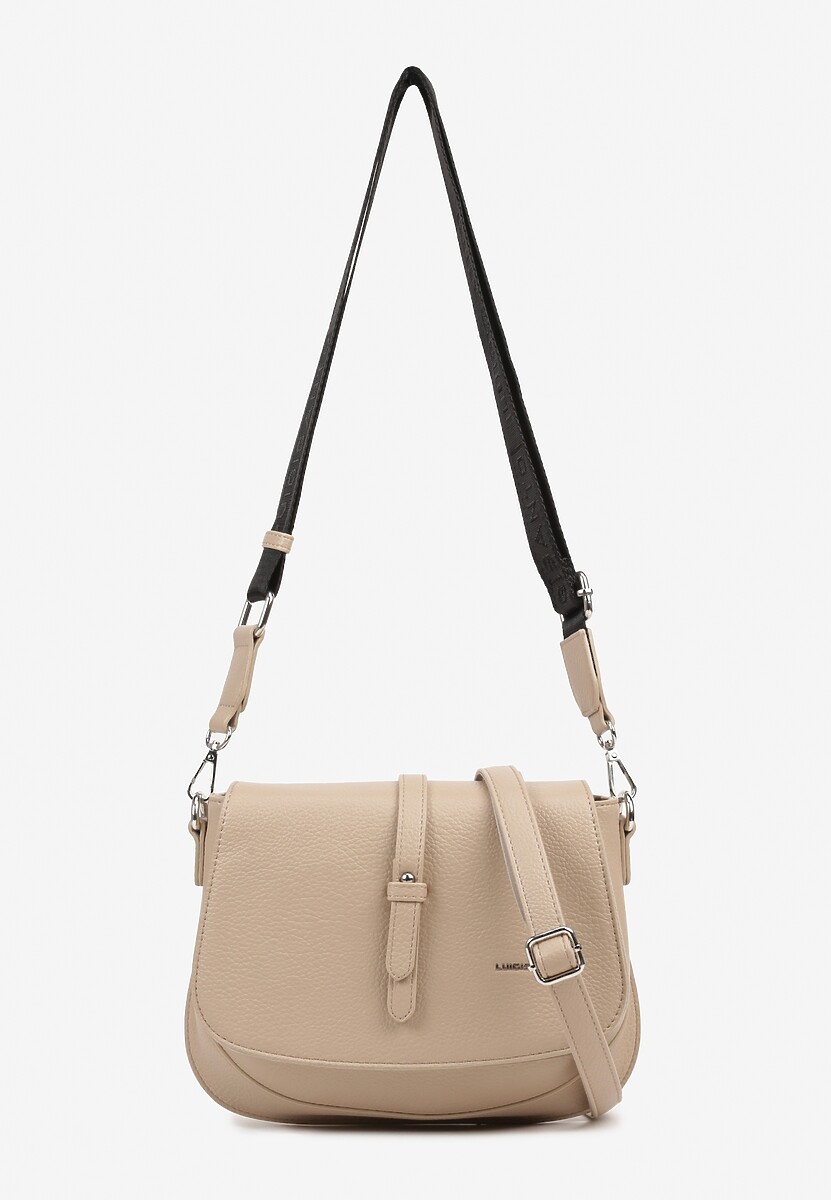 Beżowa Torebka o Fasonie Listonoszki z Klapką i Długim Paskiem Sonaliria