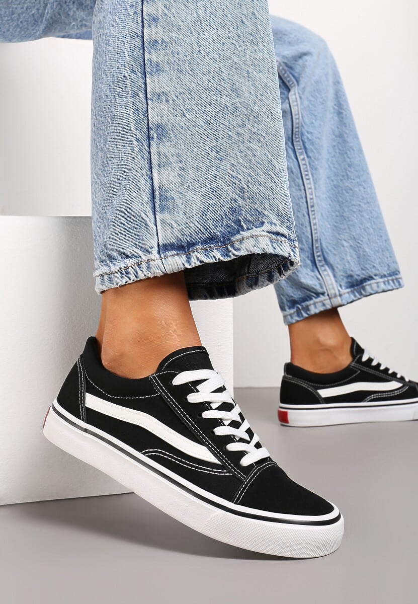 Czarno-Białe Tenisówki z Boczną Naszywką Simeris