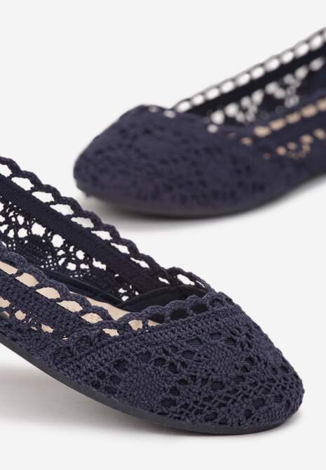 Granatowe Balerinki Koronkowe Sham
