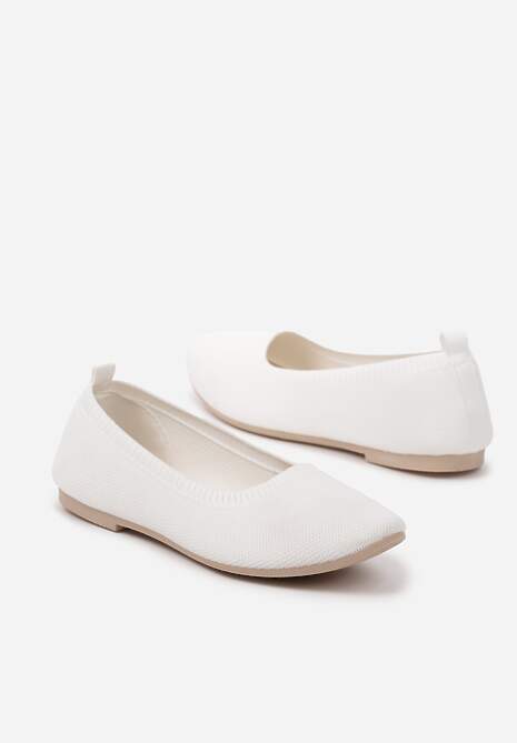 Białe Balerinki z Okrągłym Noskiem i Materiałową Cholewką Mililena
