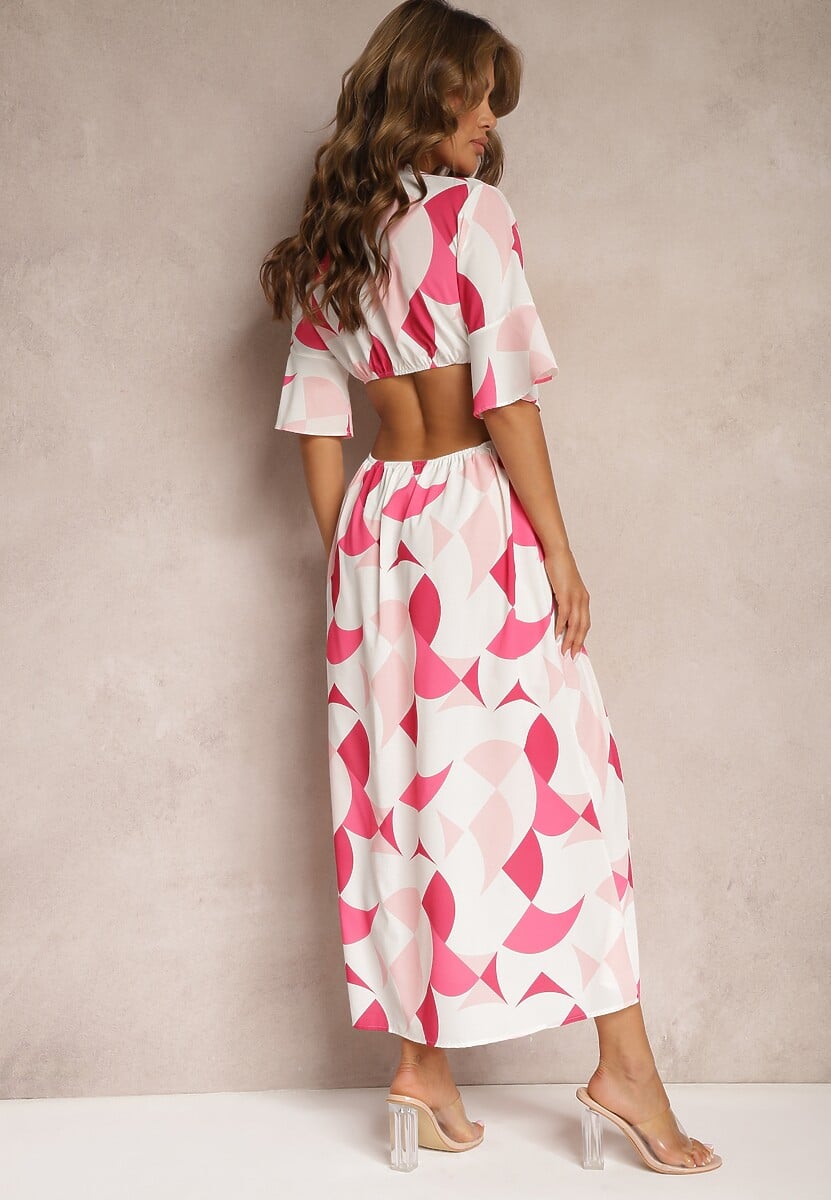 Różowa Kopertowa Sukienka Maxi z Rozkloszowanym Dołem i Wiązaniem Alylina