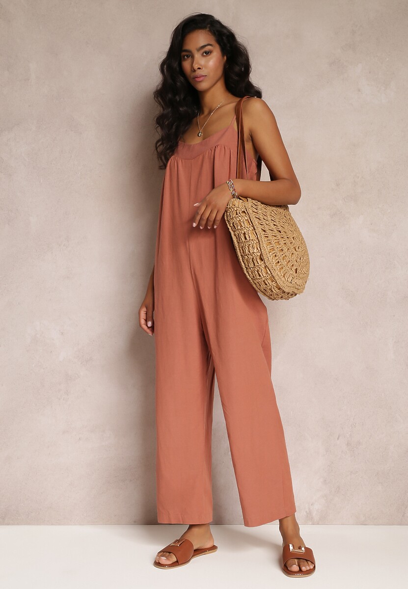 Ciemnoróżowy Kombinezon na Regulowanych Ramiączkach z Długimi Nogawkami z Bawełny Myrcela