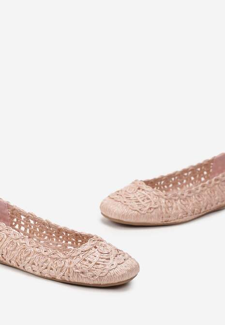 Różowe Balerinki na Płaskiej Podeszwie z Ażurowym Wzorem z Plecionki Erolani
