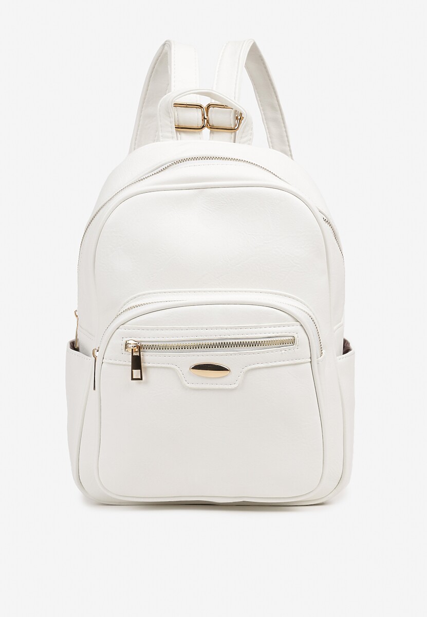 Biały Plecak na Regulowanych Szelkach z Ekoskóry ze Złotymi Detalami Sanu