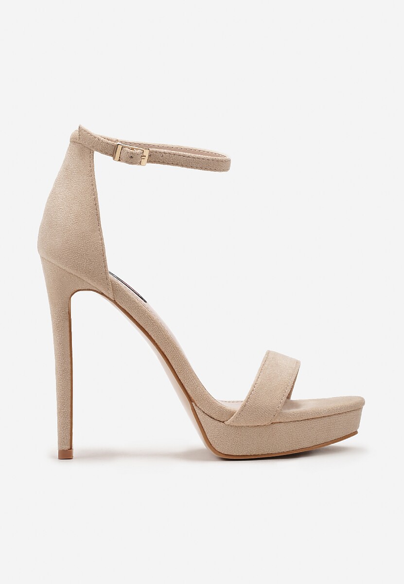 Beżowe Sandały z Imitacji Zamszu na Szpilce i Niskiej Platformie z Okrągłym Noskiem Niraela
