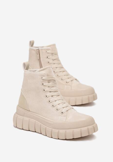 Beżowe Botki za Kostkę na Platformie Viuana