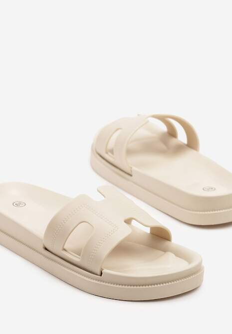 Beżowe Klapki Ozdobione Wycięciami Kinelina