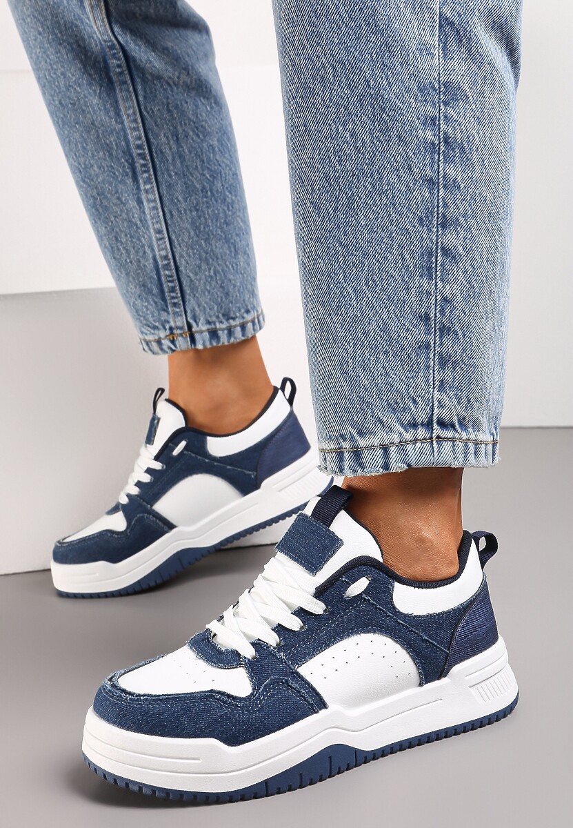 Biało-Granatowe Sneakersy na Grubej Podeszwie z Cholewką Przed Kostkę Alriel
