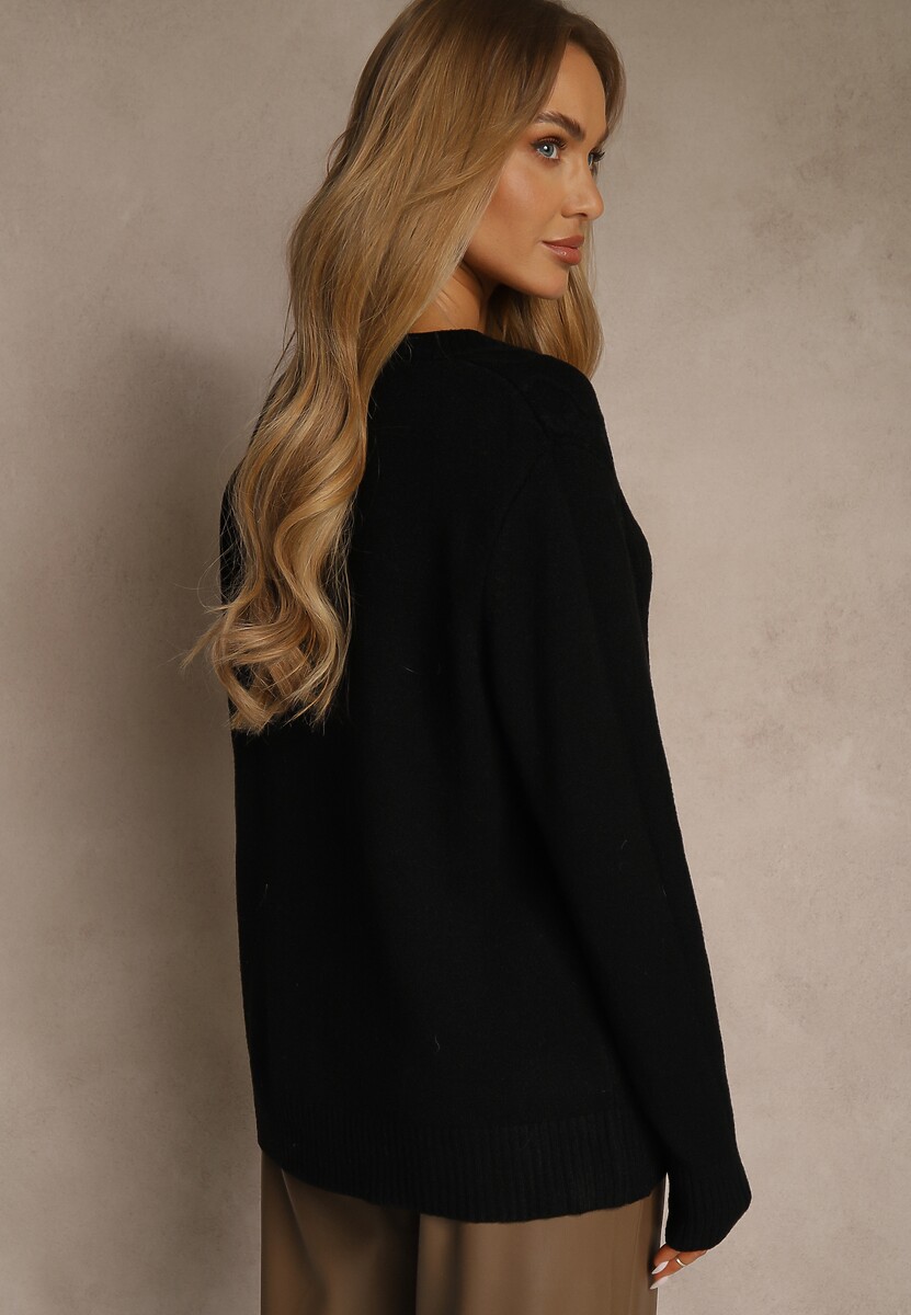 Czarny Kardigan z Bawełną i Tłoczonym Wzorem Reisina