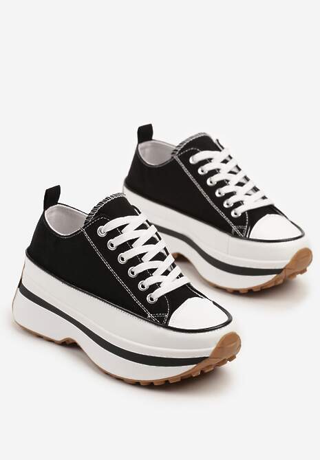 Czarne Trampki na Platformie pod Kostkę Faloniela
