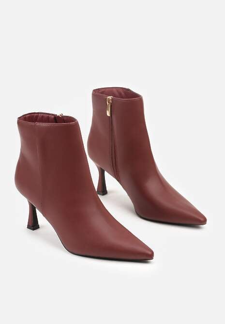 Bordowe Botki do Kostki Vices na Klepsydrowym Obcasie z Noskiem w Szpic Vidvire
