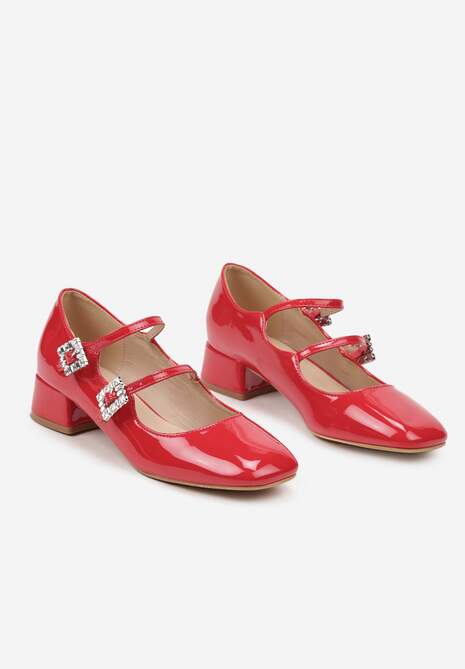 Czerwone Lakierowane Czółenka Wykończone Cyrkoniowymi Sprzączkami Jenaria