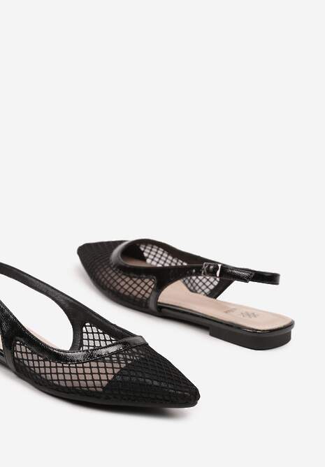 Czarne Siateczkowe Sandały ze Szpiczastym Noskiem i Paskiem z Klamerką Yastia