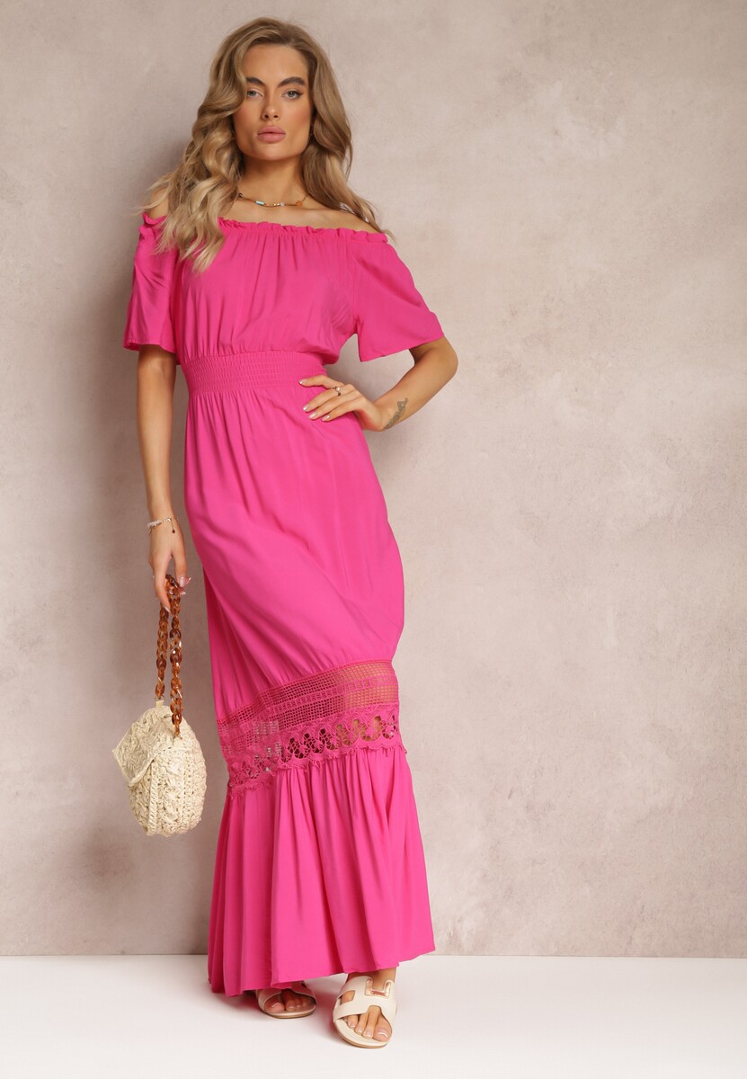 Różowa Sukienka Maxi Hiszpanka z Wiskozy Millore
