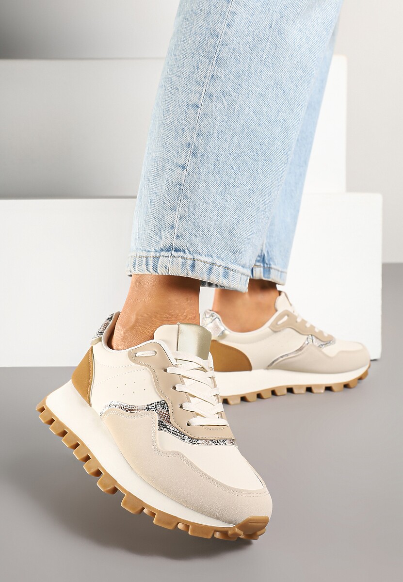 Beżowe Sneakersy z Geometrycznym Wzorem Korisoria