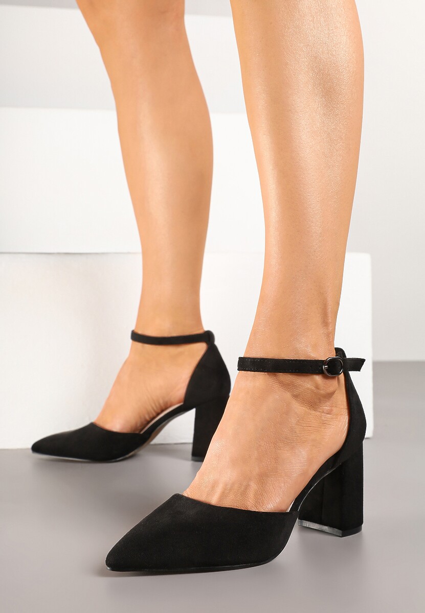 Beżowe Czółenka na Obcasie ze Skórzaną Wkładką i Paskiem Wokół Kostki Veliona