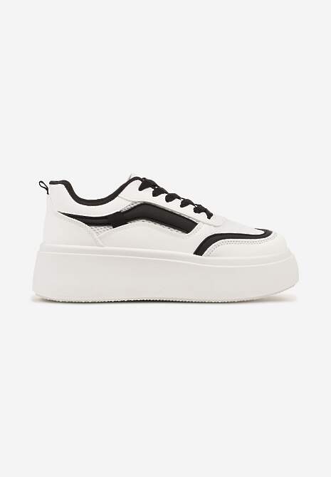 Biało-Czarne Casualowe Sneakersy na Płaskiej Podeszwie Ozdobione Paskami Vlivana