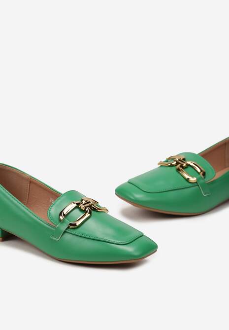 Zielone Eleganckie Mokasyny na Płaskim Obcasie z Klamerką Lorenme