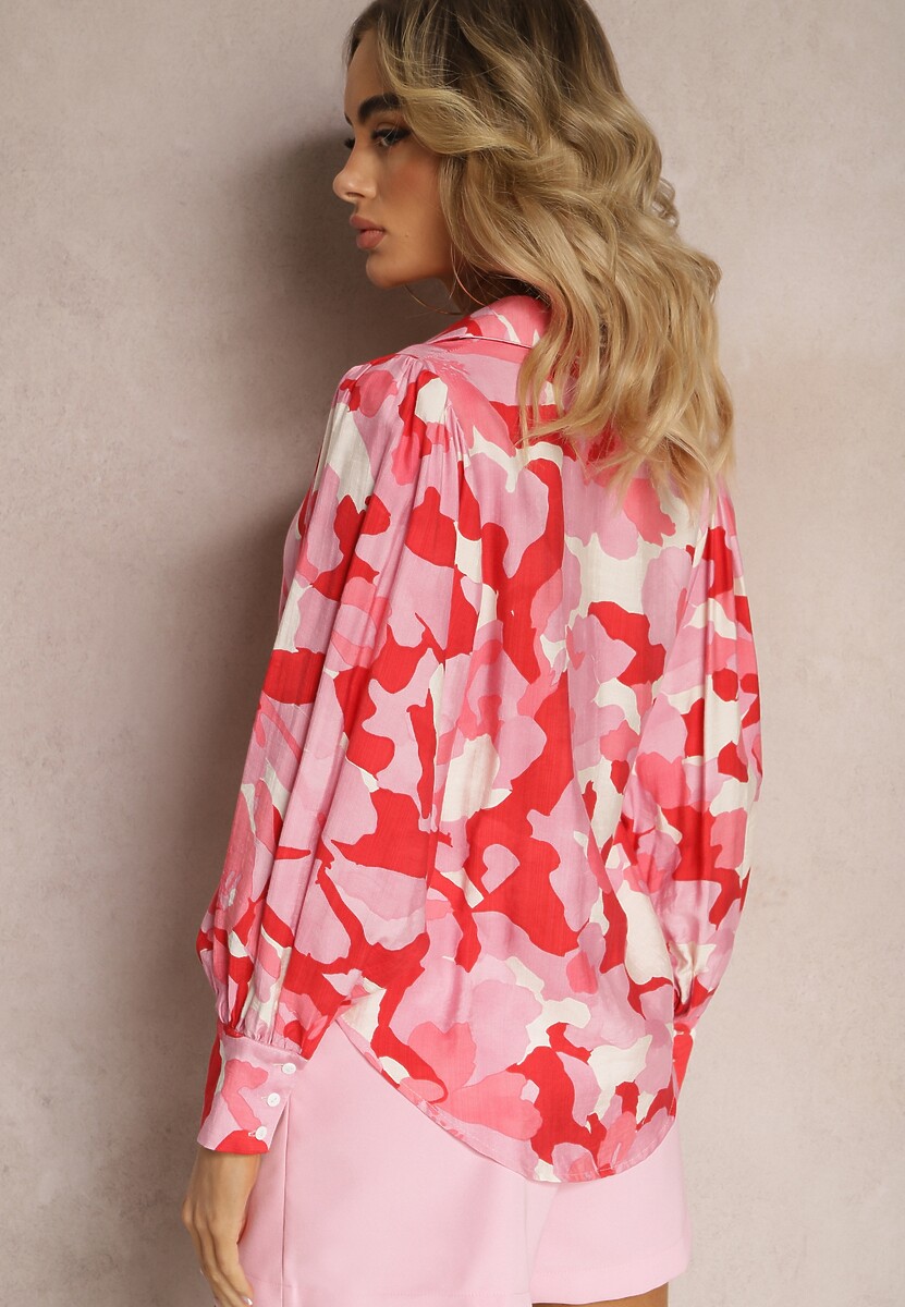 Czerwono-Różowa Koszula o Klasycznym Kroju z Zapięciem na Guziki i Długim Rękawem Fiomina