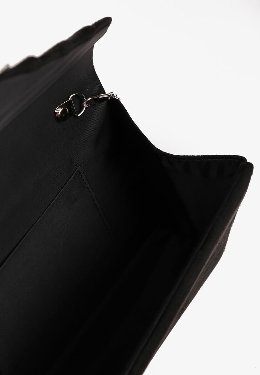 Czarna Wieczorowa Torebka z Ozdobną Klamrą i Dodatkowym Łańcuszkiem na Ramię Fesania