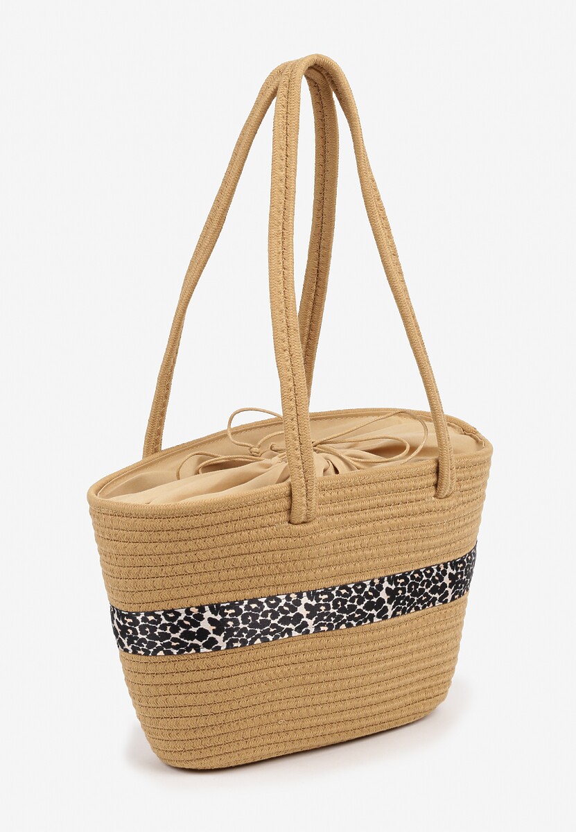 Ciemnobeżowa Bawełniana Torebka z Paskiem w Panterkę Feluseria