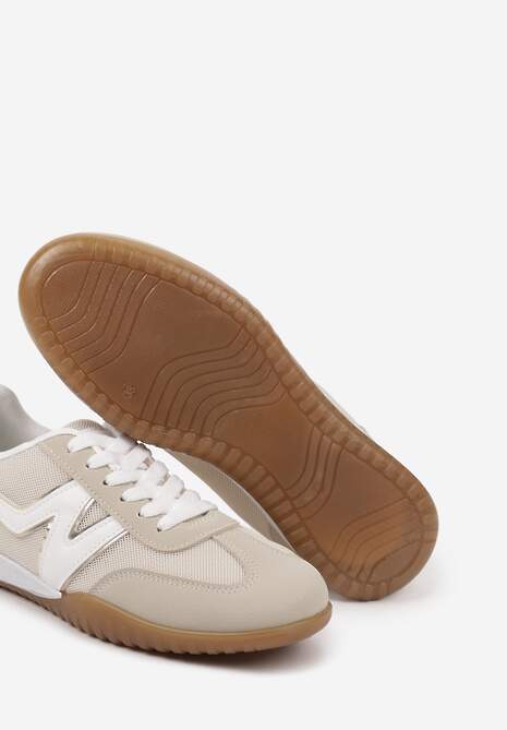 Beżowe Sneakersy w Stylu Tenisówek Ozdobione Naszywką Tanelis