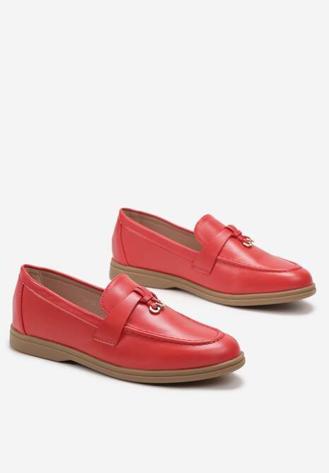 Czerwone Mokasyny z Imitacji Skóry z Minimalistyczną Zawieszką Biaha