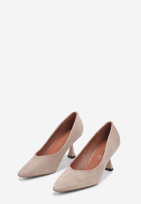 Ciemnobeżowe Czółenka Vices na Obcasie Typu Klepsydra ze Skórzaną Wkładką Dedvire