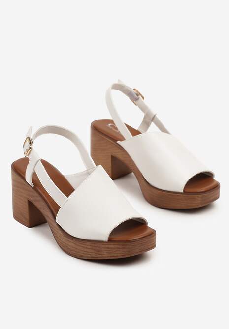 Białe Sandały na Platformie i Słupku Ozdobione Paskiem Tulavina