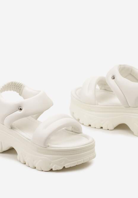 Białe Sandały z Imitacji Skóry na Płaskiej Grubej Podeszwie Farena