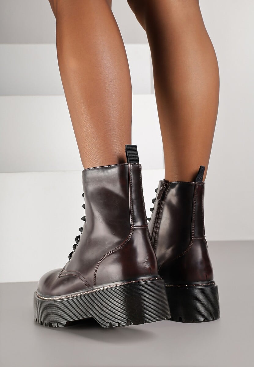 Bordowe Botki na Platformie w Stylu Workerów Marixana