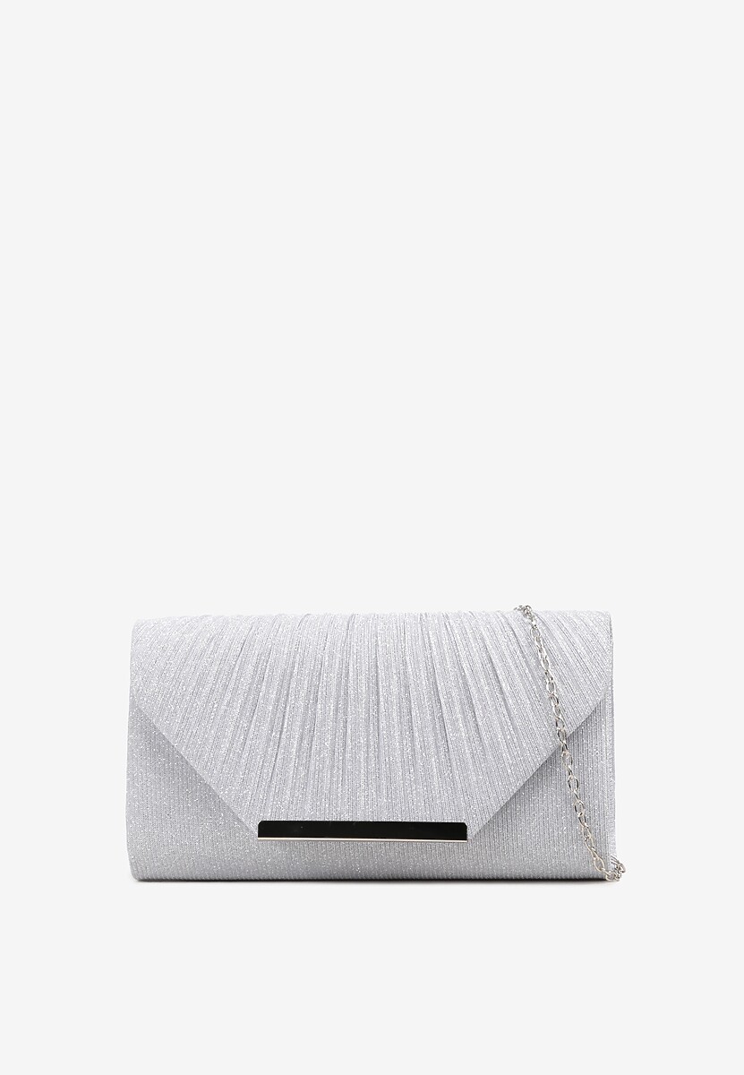 Srebrna Torebka Kopertówka Zdobiona Brokatem z Dołączonym Łańcuszkowym Paskiem Emedi