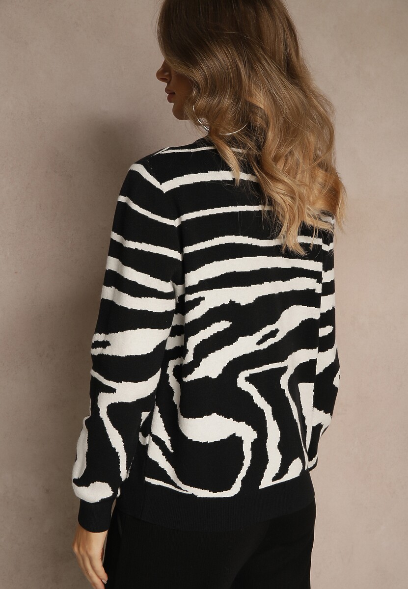 Czarny Klasyczny Sweter w Zebrę Unarella