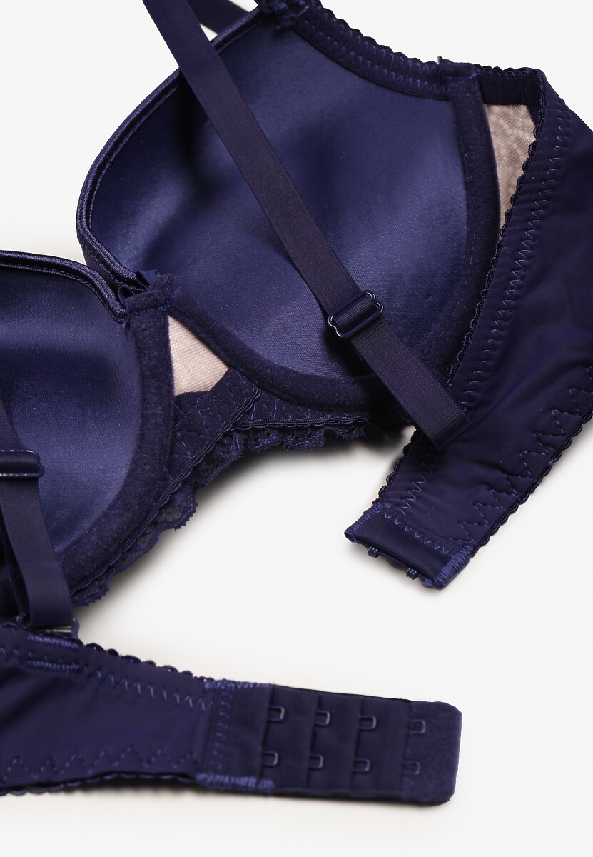 Granatowo-Różowy Koronkowy Biustonosz Push Up Bliffa