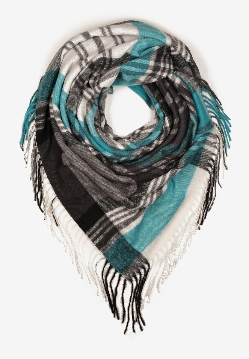 Szaro-Różowy Kraciasty Szalik z Wiskozy i Bawełny z Frędzlami Relavis