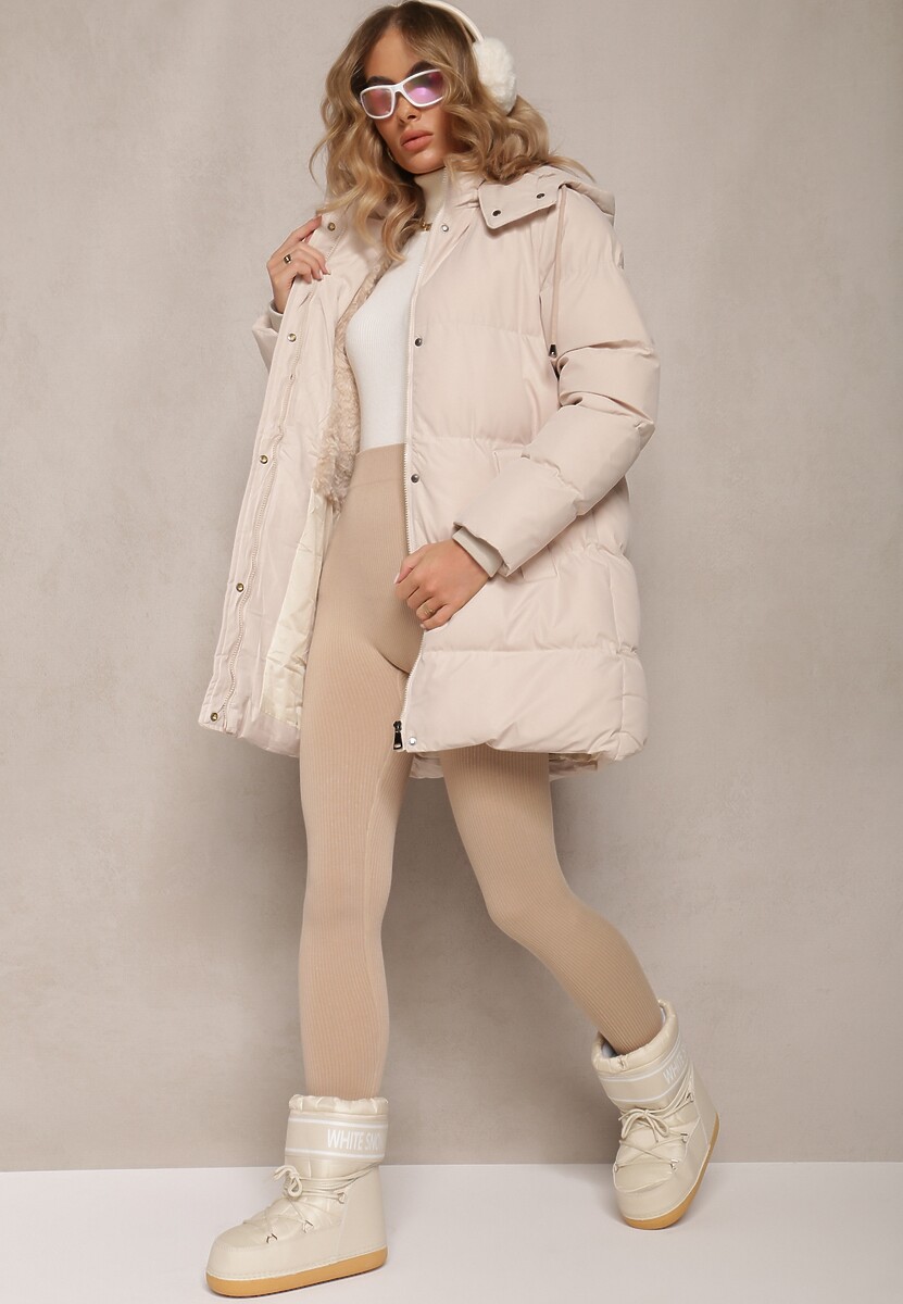 Jasnobeżowa Kurtka z Klasycznym Pikowaniem i Odpinanym Kapturem Thessari