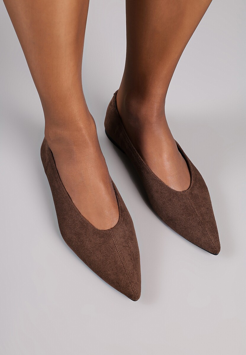 Brązowe Klasyczne Balerinki Vices z Noskiem w Szpic Farrie